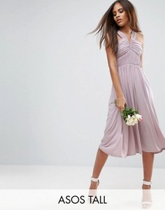 Платье миди с V-образным вырезом и сборками ASOS TALL - Фиолетовый