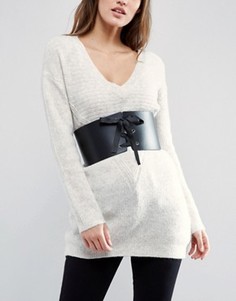 Кожаный корсетный ремень на шнуровке ASOS - Черный
