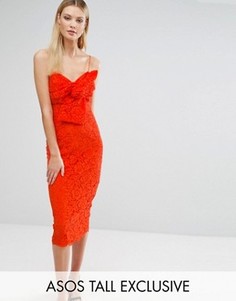 Кружевное платье-футляр миди с бантом спереди ASOS TALL - Оранжевый