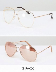 Очки-авиаторы с прозрачными стеклами и розово-золотистые солнцезащитные очки-авиаторы ASOS - Золотой