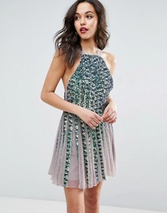 Приталенное сетчатое платье мини со свободной юбкой и пайетками ASOS - Мульти