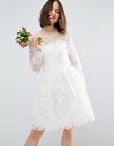 Кружевное платье мини с длинными рукавами ASOS BRIDAL - Белый