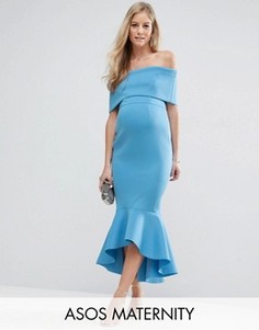 Платье миди с широким отворотом и баской ASOS Maternity PREMIUM - Синий