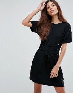 Платье‑футболка с отделкой в стиле корсета ASOS - Черный