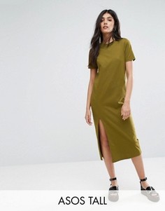Платье-футболка миди с разрезом сбоку ASOS TALL - Зеленый