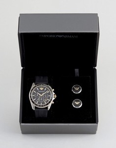 Часы с хронографом и запонки Emporio Armani AR80003 - Подарочный набор - Черный