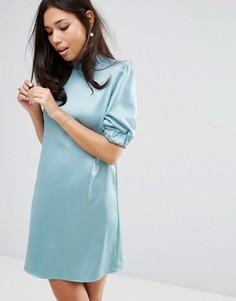 Атласное платье с высокой горловиной Fashion Union - Зеленый