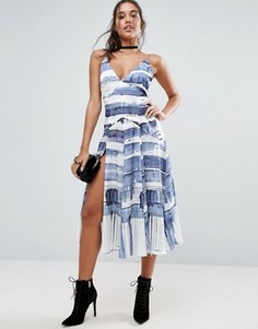 Платье миди в полоску с разрезом ASOS - Мульти