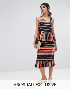 ASOS TALL Cotton Midi Ruffle Hem Skirt In Carnival Stripe Co-ord - Мульти