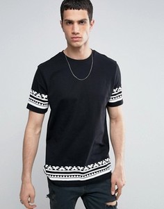 Длинная футболка с ацтекским принтом ASOS - Черный