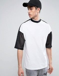 Oversize-футболка с сетчатыми рукавами и высоким воротом ASOS - Белый