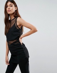 Сетчатый топ с присборенной отделкой сбоку и нижним кроп-топом ASOS - Черный