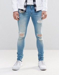 Синие супероблегающие джинсы с прорехами ASOS - Синий