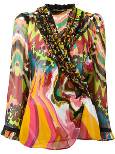 printed ruffle trim shirt  Roberto Cavalli