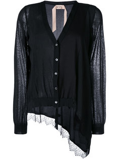 asymmetric lace hem cardigan Nº21