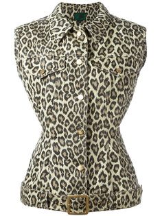 leopard print sleeveless denim jacket Jean Paul Gaultier Vintage