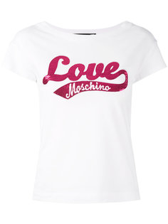 футболка с вышитым пайетками логотипом  Love Moschino