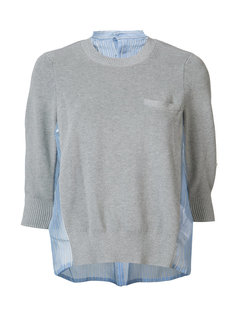 contrast silk panel sweater Sacai