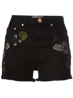 Birds of Paradise embroidered denim shorts One Teaspoon