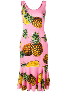 платье с баской и принтом ананасов Dolce &amp; Gabbana