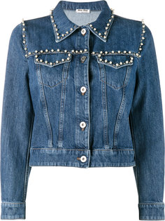 джинсовая куртка с отделкой жемчужинами  Miu Miu