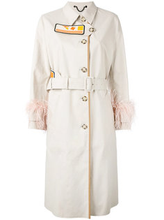 feather trim trench coat Prada