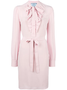 tied ruffled neck dress Prada