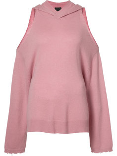 open-shoulder distressed hem hoodie Rta