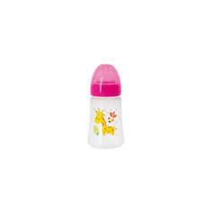 Бутылочка с силиконовой соской Жираф, 250 мл., Kurnosiki, розовый Курносики