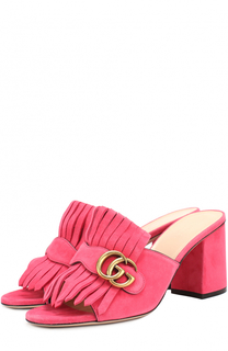 Замшевые мюли Marmont с бахромой и пряжкой Gucci