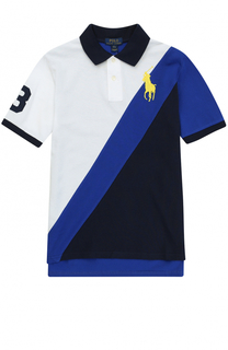 Поло из хлопка с логотипом бренда и контрастной отделкой Polo Ralph Lauren