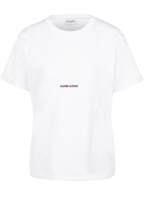 Хлопковая футболка прямого кроя с логотипом бренда Saint Laurent