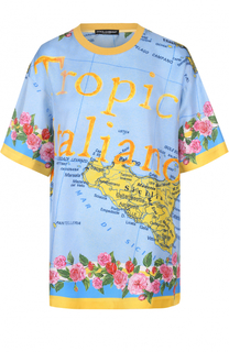 Шелковый топ прямого кроя с контрастным принтом Dolce &amp; Gabbana
