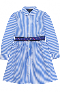 Платье из хлопка с принтом и контрастным поясом Polo Ralph Lauren