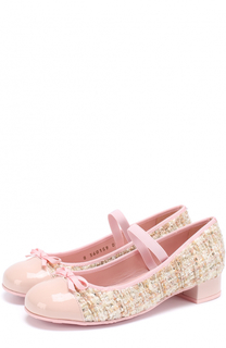 Комбинированные туфли с лаковой отделкой и декором Pretty Ballerinas