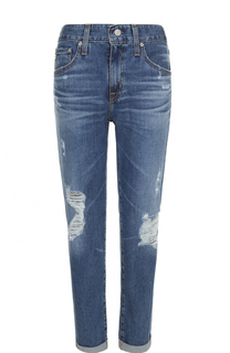 Укороченные джинсы с отворотами и потертостями Ag