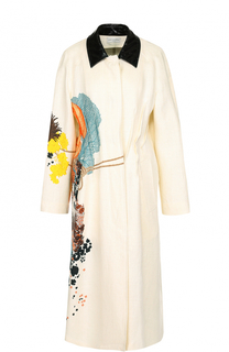 Льняное пальто прямого кроя с цветочным принтом Dries Van Noten