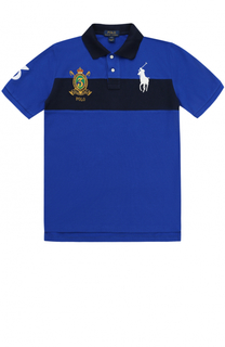 Поло из хлопка с логотипом бренда и контрастной отделкой Polo Ralph Lauren