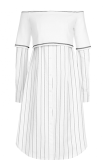 Платье в полоску с открытыми плечами DKNY