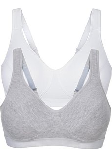 Бюстгальтер с чашечками без косточек (2 штуки в упаковке), чашка C (серый меланж + белый) Bonprix