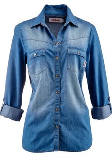 Джинсовая блуза-рубашка (голубой выбеленный «потертый») Bonprix