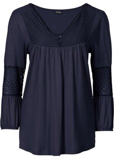 Футболка с кружевной отделкой (темно-синий) Bonprix