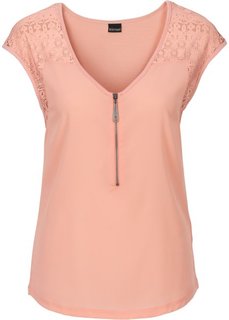 Футболка с кружевными вставками (нежно-коралловый) Bonprix