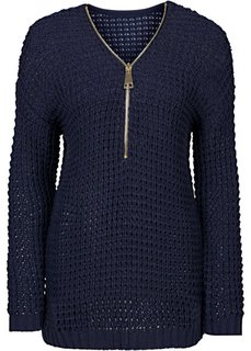 Вязаный пуловер с вырезом на молнии (синий) Bonprix