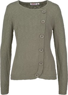 Пуловер с линией пуговиц и длинным рукавом (оливковый) Bonprix