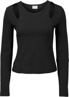 Футболка с длинным рукавом  и прорезями (черный) Bonprix