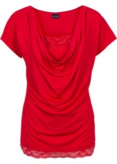 Футболка с кружевной отделкой (красный) Bonprix