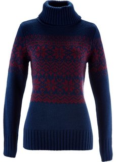 Пуловер в норвежском стиле (темно-синий с узором) Bonprix