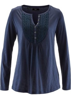 Футболка из материала фламе с длинным рукавом (темно-синий) Bonprix