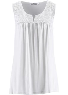 Трикотажный топ с кружевом (белый) Bonprix